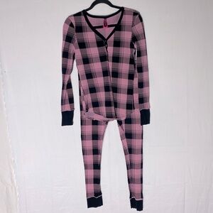 La Senza Pink Black Plaid Waffle Knit Pajamas Set M/L